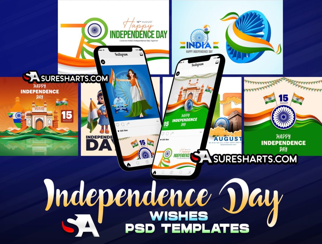 15 August Happy Independence Day PSD, Wishes, Templates